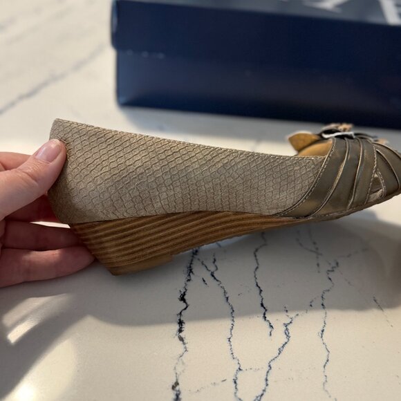 Anne Klein Boone Peep-Toe Wedge | 60156928-3YE | Women's 8.5 | Metallic Bronze - Picture 6 of 10